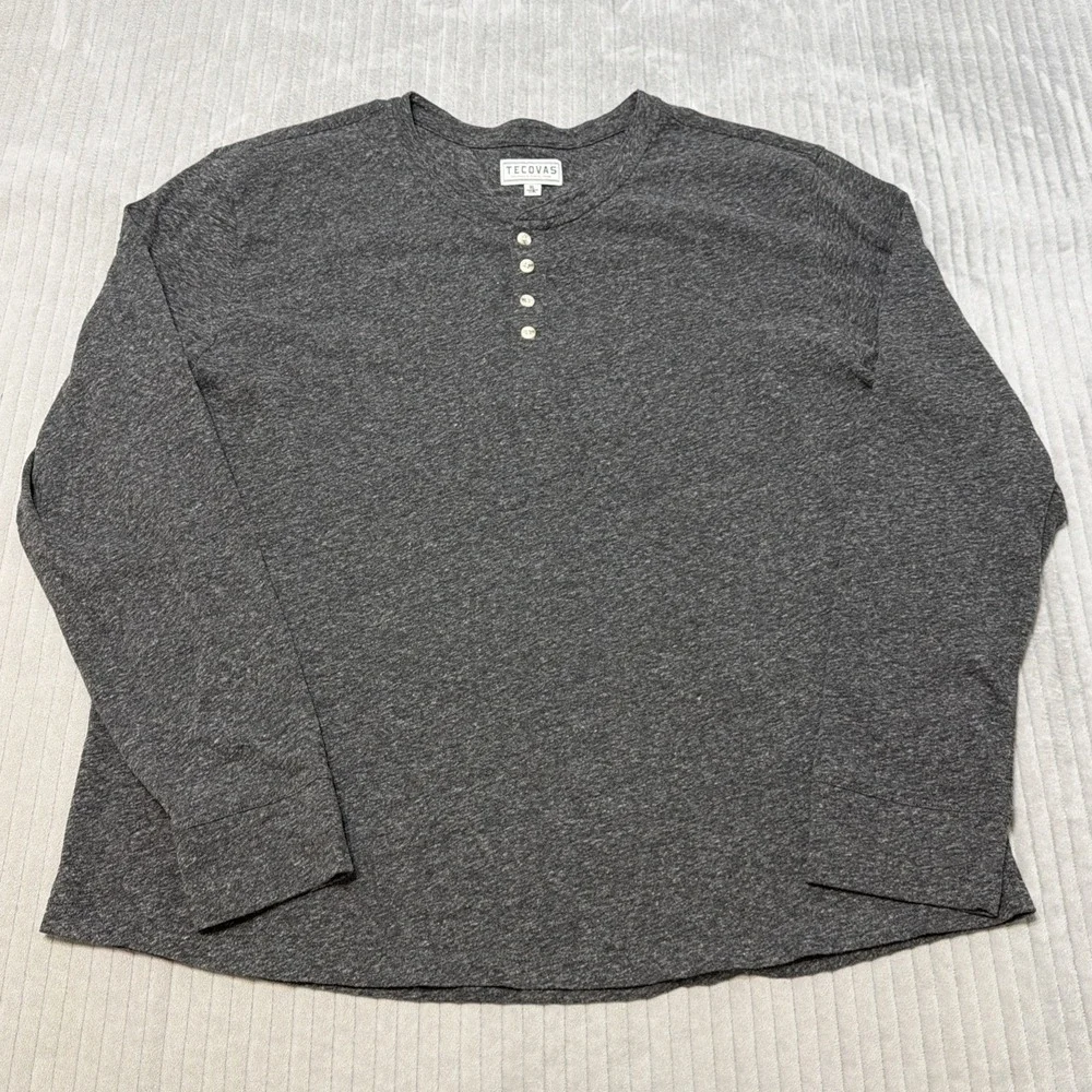 Tecovas Henley Shirt Mens Medium M Charcoal Gray Long Sleeve Heather Western